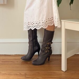 Bakers Leather Upper Kelsey Brown High Heel Boots With Adjustable Buckles Size 7